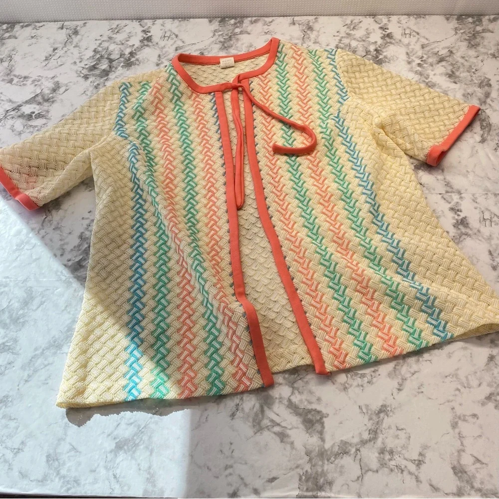 Vintage Multicolored Polyester Tie Front Shirt sleeve jacket size small - Picture 12 of 16